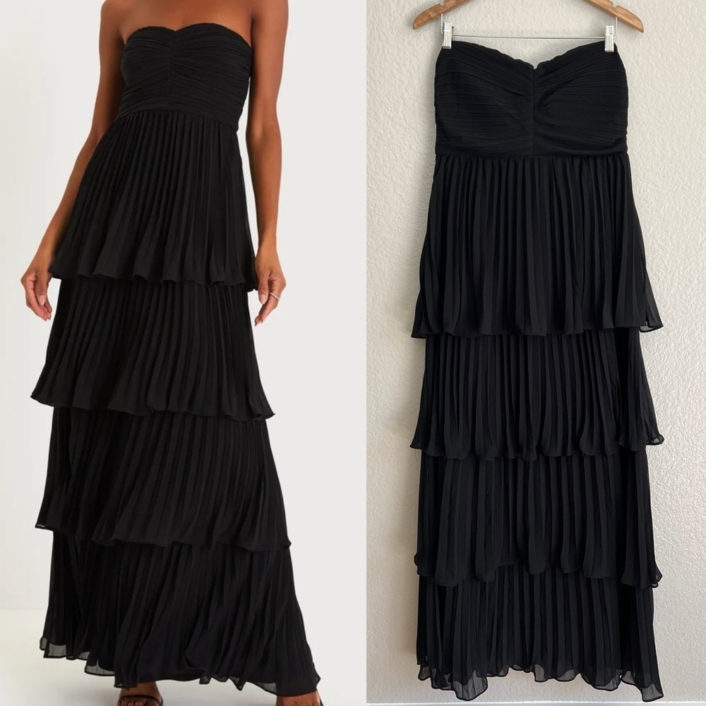 NWOT Seriously Sensational Black Strapless Tiered Maxi Dress